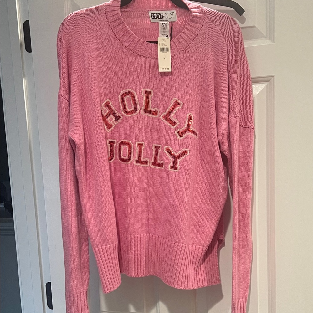 Beach Riot Pink Holly Jolly Crew Neck Sweater